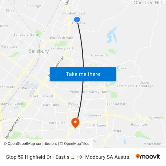 Stop 59 Highfield Dr - East side to Modbury SA Australia map