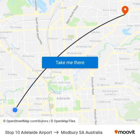 Stop 10 Adelaide Airport to Modbury SA Australia map