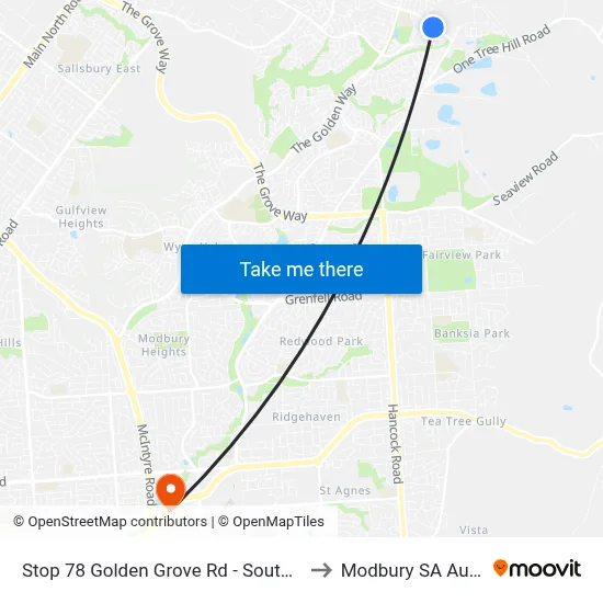 Stop 78 Golden Grove Rd - South East side to Modbury SA Australia map