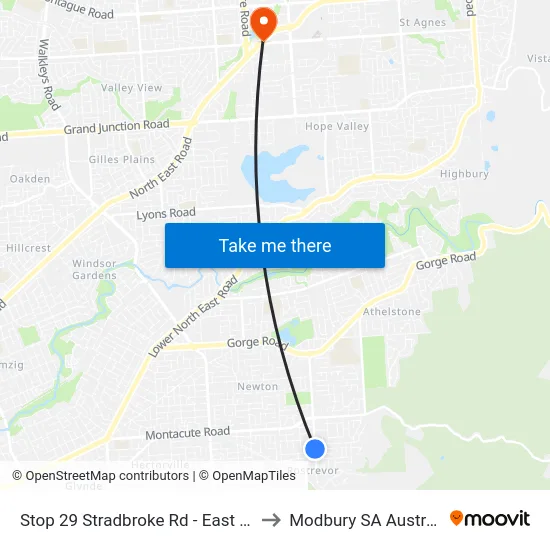 Stop 29 Stradbroke Rd - East side to Modbury SA Australia map