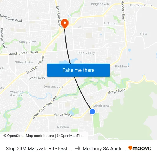 Stop 33M Maryvale Rd - East side to Modbury SA Australia map