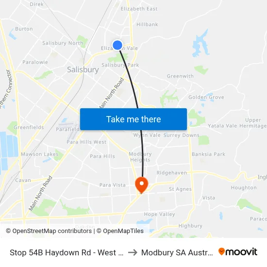 Stop 54B Haydown Rd - West side to Modbury SA Australia map