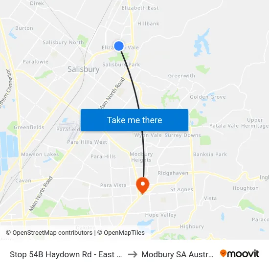 Stop 54B Haydown Rd - East side to Modbury SA Australia map