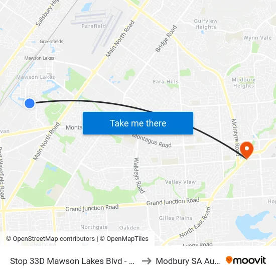 Stop 33D Mawson Lakes Blvd - South side to Modbury SA Australia map