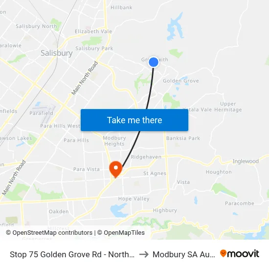 Stop 75 Golden Grove Rd - North West side to Modbury SA Australia map