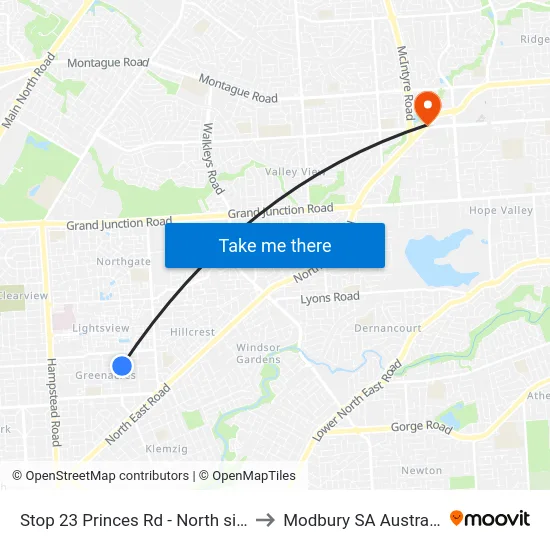 Stop 23 Princes Rd - North side to Modbury SA Australia map