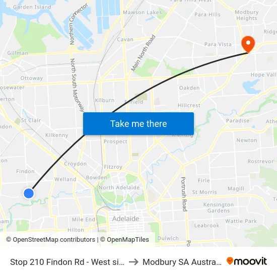 Stop 210 Findon Rd - West side to Modbury SA Australia map
