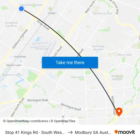 Stop 41 Kings Rd - South West side to Modbury SA Australia map