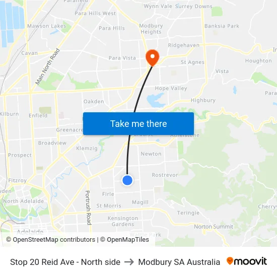 Stop 20 Reid Ave - North side to Modbury SA Australia map