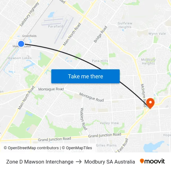 Zone D Mawson Interchange to Modbury SA Australia map