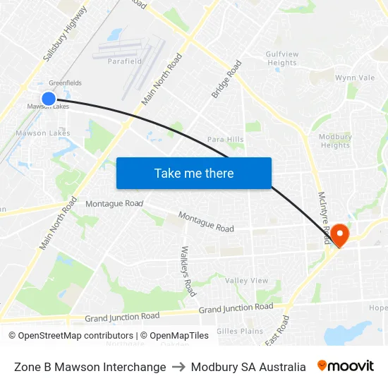 Zone B Mawson Interchange to Modbury SA Australia map