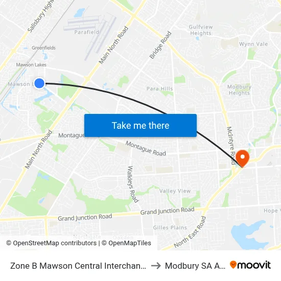 Zone B Mawson Central Interchange - South side to Modbury SA Australia map