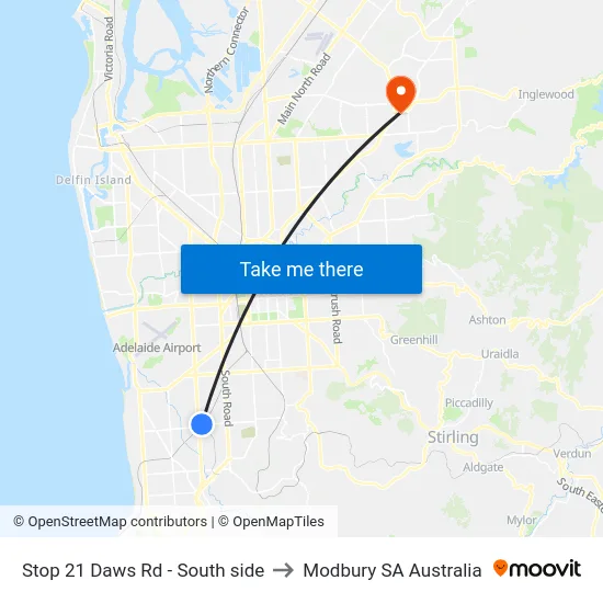 Stop 21 Daws Rd - South side to Modbury SA Australia map
