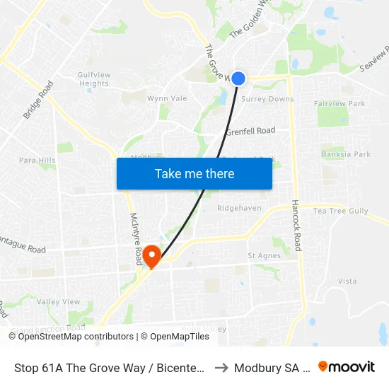 Stop 61A The Grove Way / Bicentennial Dr - North side to Modbury SA Australia map