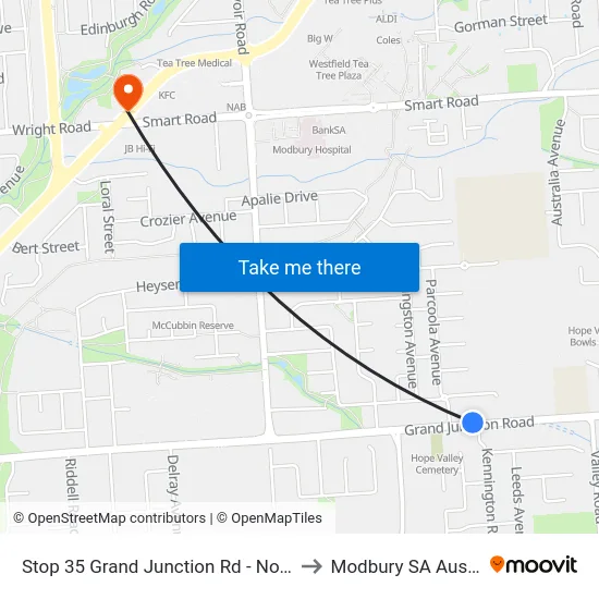 Stop 35 Grand Junction Rd - North side to Modbury SA Australia map