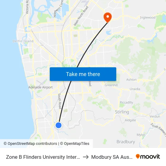 Zone B Flinders University Interchange to Modbury SA Australia map