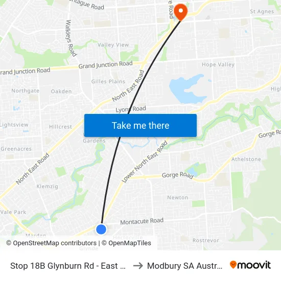 Stop 18B Glynburn Rd - East side to Modbury SA Australia map