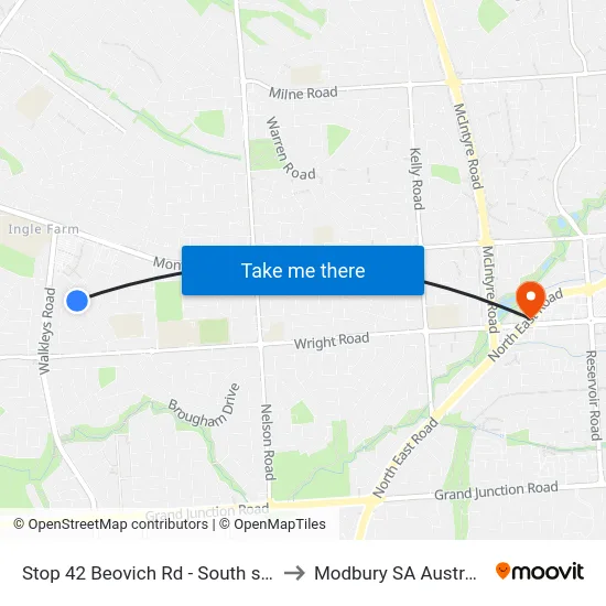 Stop 42 Beovich Rd - South side to Modbury SA Australia map