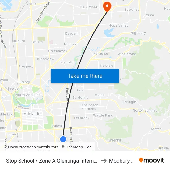 Stop School / Zone A Glenunga International High School Conyngham St to Modbury SA Australia map