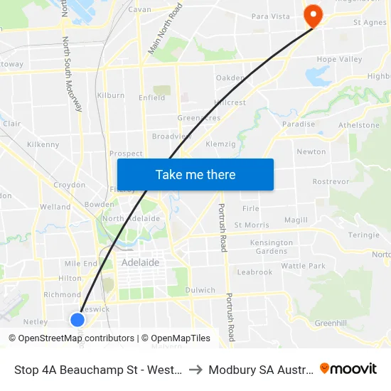 Stop 4A Beauchamp St - West Side to Modbury SA Australia map