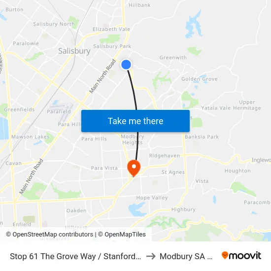 Stop 61 The Grove Way / Stanford Rd - North side to Modbury SA Australia map