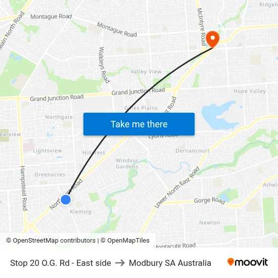 Stop 20 O.G. Rd - East side to Modbury SA Australia map