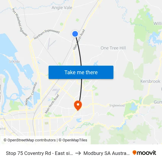 Stop 75 Coventry Rd - East side to Modbury SA Australia map