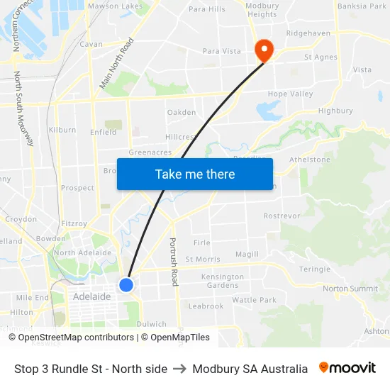 Stop 3 Rundle St - North side to Modbury SA Australia map