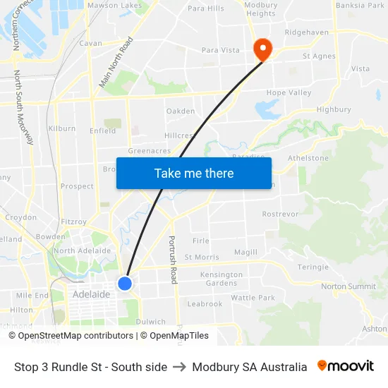 Stop 3 Rundle St - South side to Modbury SA Australia map