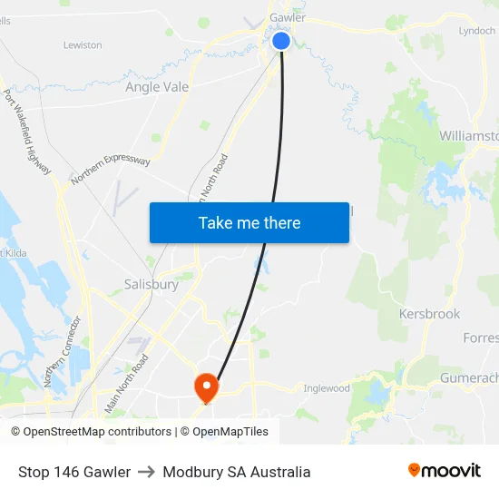 Stop 146 Gawler to Modbury SA Australia map