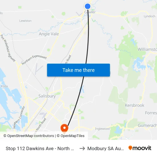 Stop 112 Dawkins Ave - North West side to Modbury SA Australia map