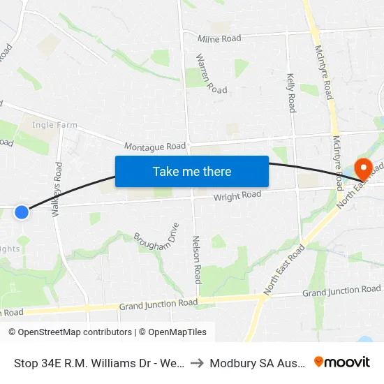 Stop 34E R.M. Williams Dr - West side to Modbury SA Australia map