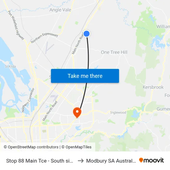 Stop 88 Main Tce - South side to Modbury SA Australia map