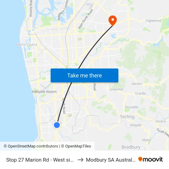 Stop 27 Marion Rd - West side to Modbury SA Australia map