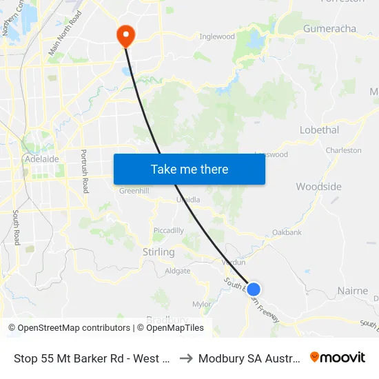 Stop 55 Mt Barker Rd - West side to Modbury SA Australia map