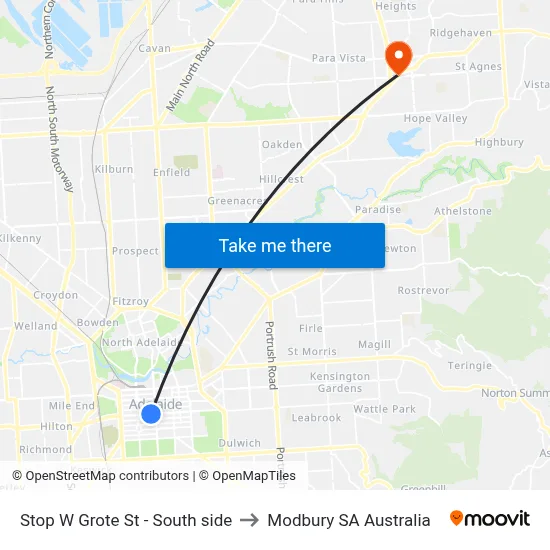 Stop W Grote St - South side to Modbury SA Australia map