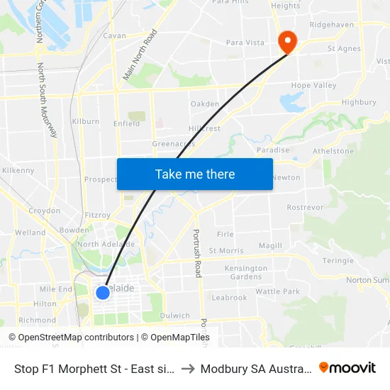 Stop F1 Morphett St - East side to Modbury SA Australia map