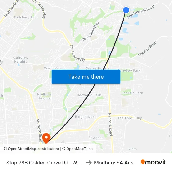 Stop 78B Golden Grove Rd - West side to Modbury SA Australia map