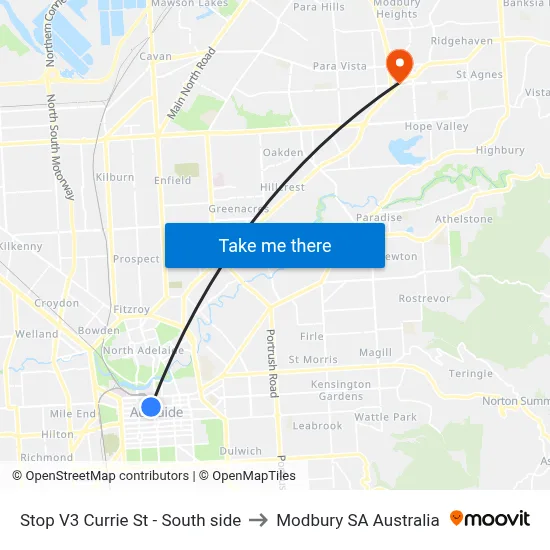 Stop V3 Currie St - South side to Modbury SA Australia map