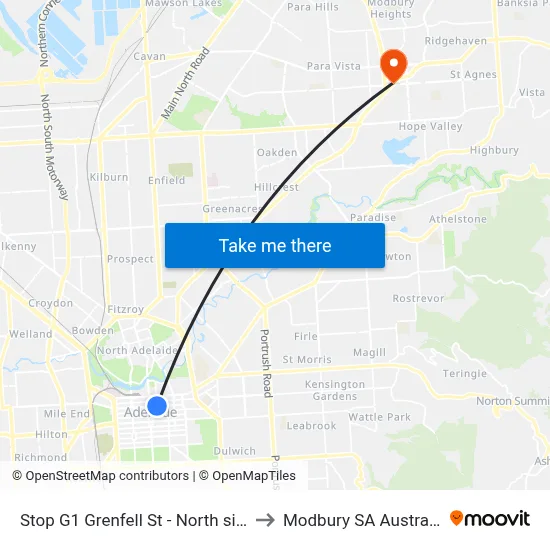 Stop G1 Grenfell St - North side to Modbury SA Australia map