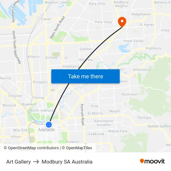 Art Gallery to Modbury SA Australia map