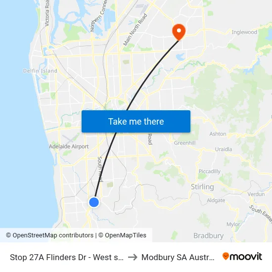 Stop 27A Flinders Dr - West side to Modbury SA Australia map
