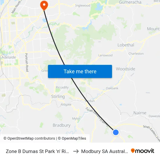 Zone B Dumas St Park 'n' Ride to Modbury SA Australia map
