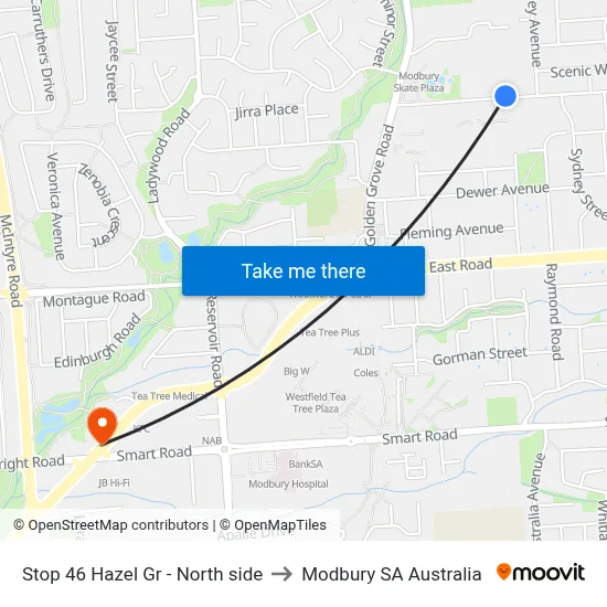 Stop 46 Hazel Gr - North side to Modbury SA Australia map