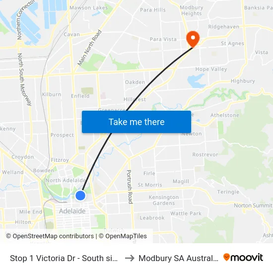 Stop 1 Victoria Dr - South side to Modbury SA Australia map