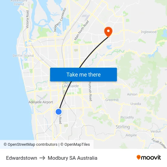 Edwardstown to Modbury SA Australia map