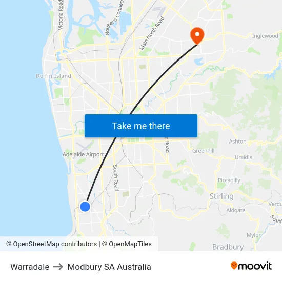 Warradale to Modbury SA Australia map