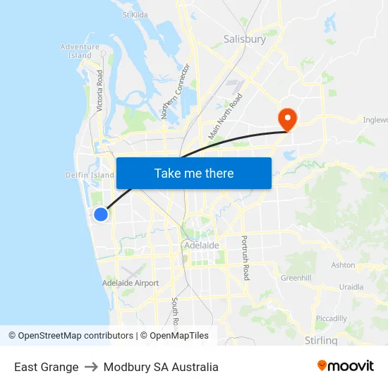East Grange to Modbury SA Australia map