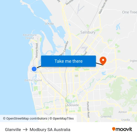 Glanville to Modbury SA Australia map