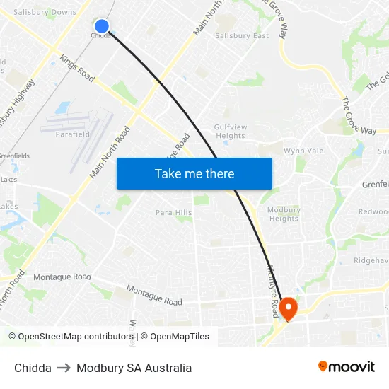 Chidda to Modbury SA Australia map